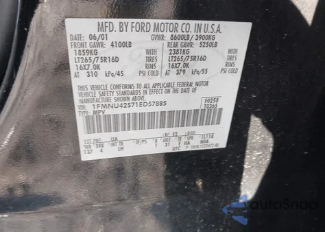 2001 Ford Excursion Limited z USA, uszkodzony, nr VIN 1FMNU42S71ED57885